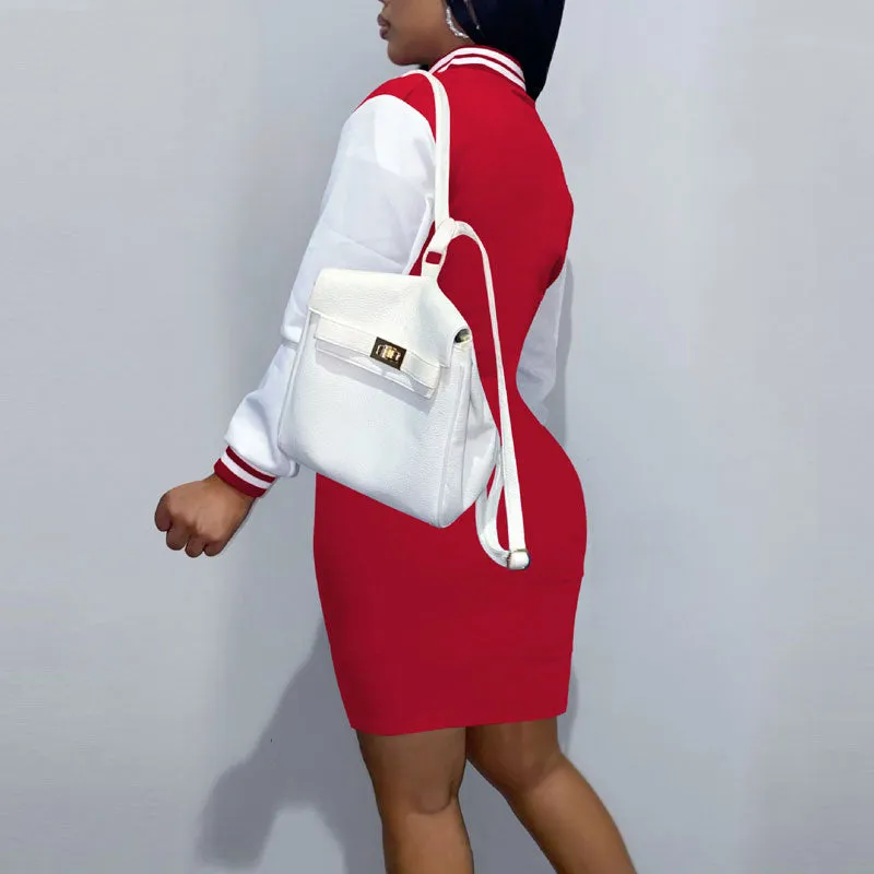 Letter Print Long Sleeve Drawstring Bodycon Dress