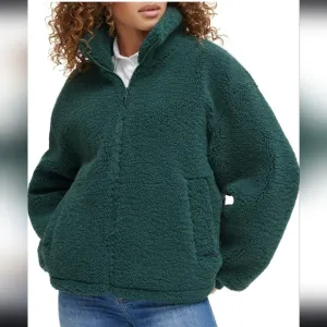 Levi's Women's Size M Zip Up Sherpa Teddy Jacket Dark Sprice Green