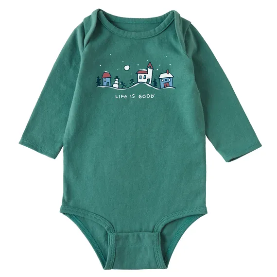 Life is Good Baby Snowman Village Vista Long Sleeve Crusher Bodysuit