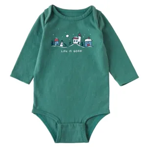 Life is Good Baby Snowman Village Vista Long Sleeve Crusher Bodysuit