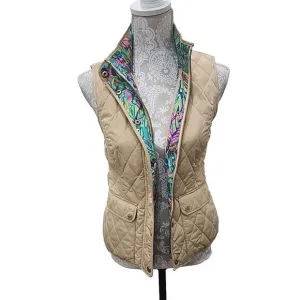 Lilly Pulitzer Quilted Vest Getaway Travel Beige Exterior Pockets Women's XS