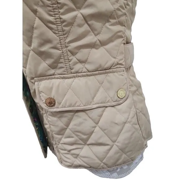 Lilly Pulitzer Quilted Vest Getaway Travel Beige Exterior Pockets Women's XS