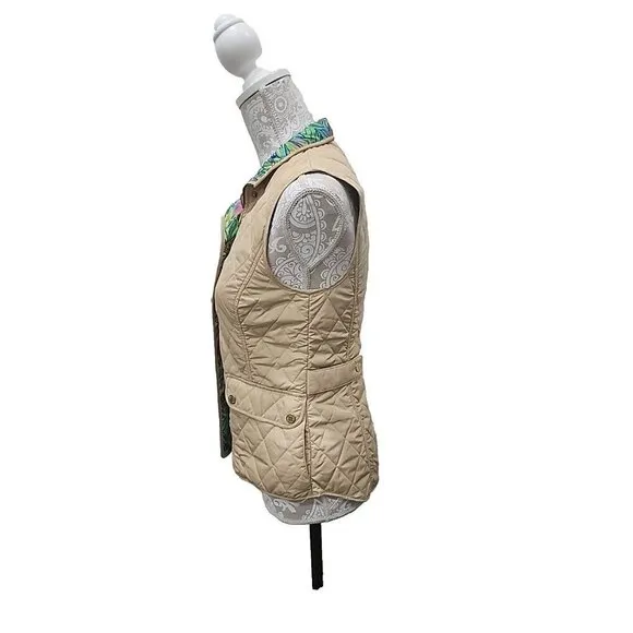 Lilly Pulitzer Quilted Vest Getaway Travel Beige Exterior Pockets Women's XS