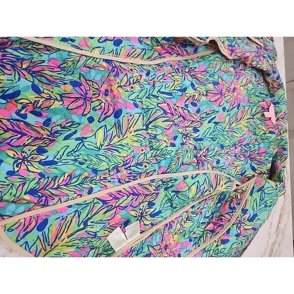 Lilly Pulitzer Quilted Vest Getaway Travel Beige Exterior Pockets Women's XS