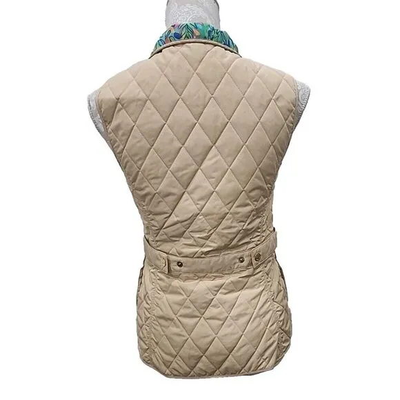 Lilly Pulitzer Quilted Vest Getaway Travel Beige Exterior Pockets Women's XS