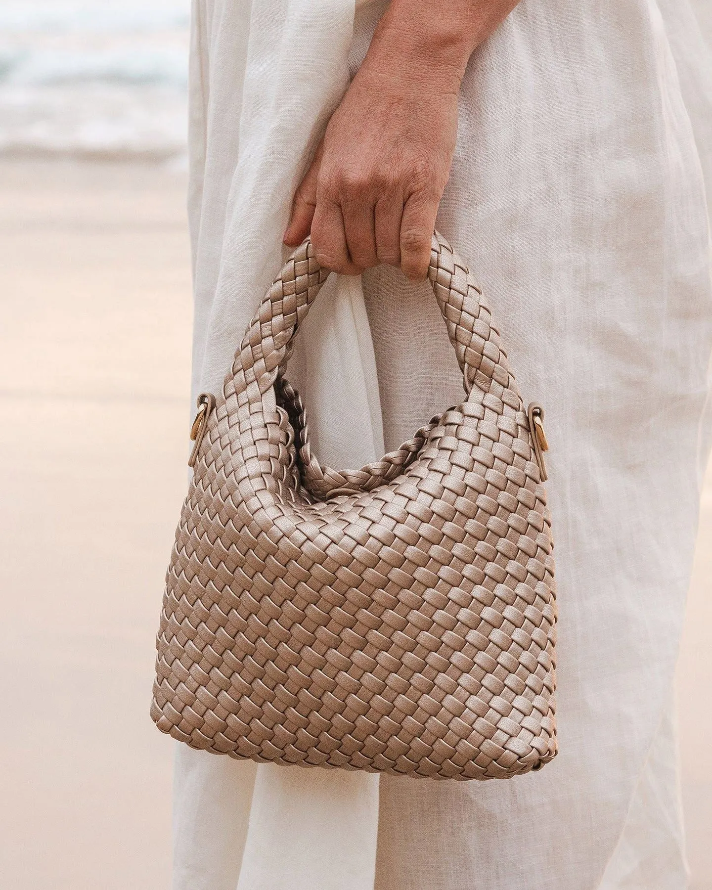 LOUENHIDE Gabby Mini Woven Shoulder Bag - Pink Champagne