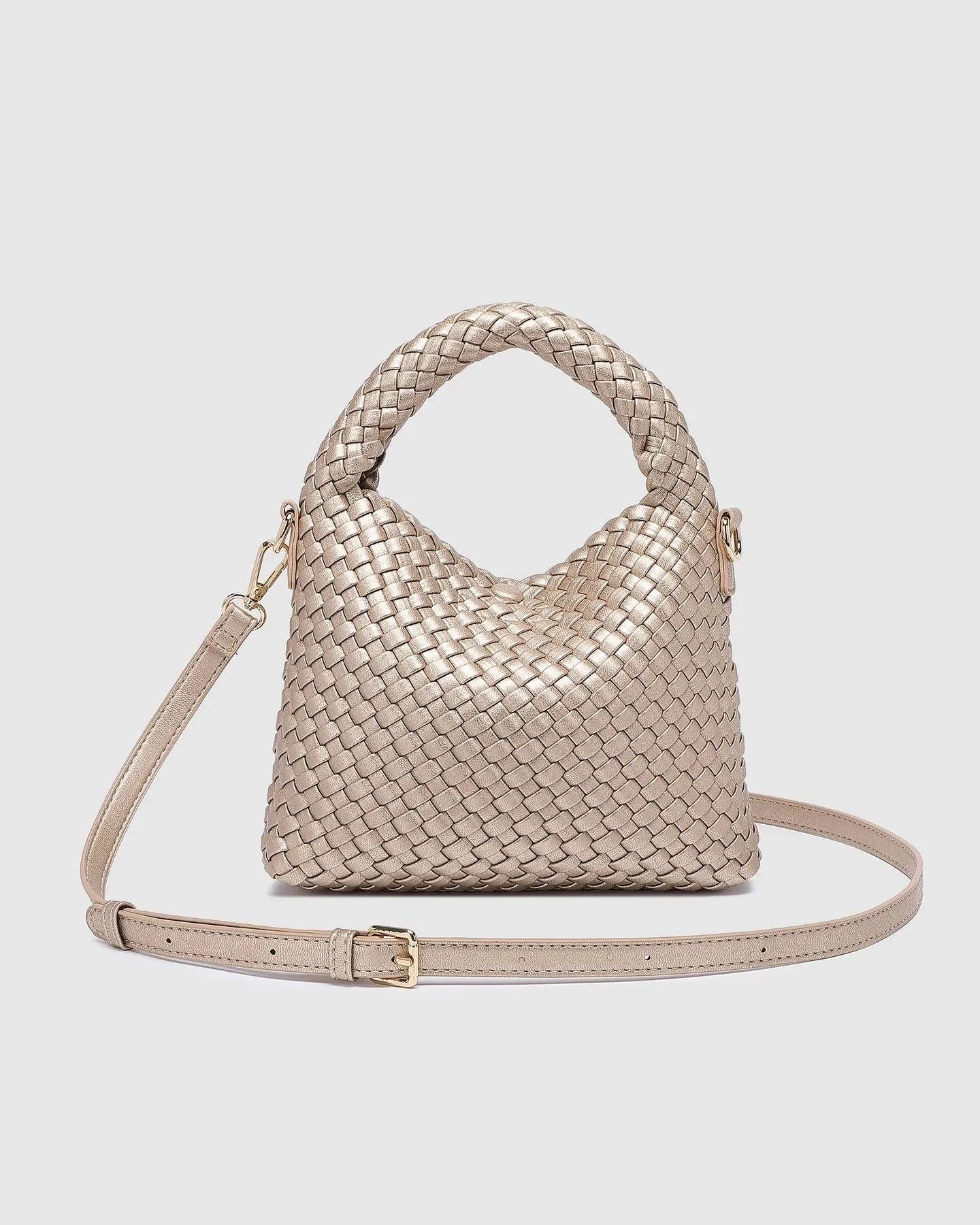 LOUENHIDE Gabby Mini Woven Shoulder Bag - Pink Champagne