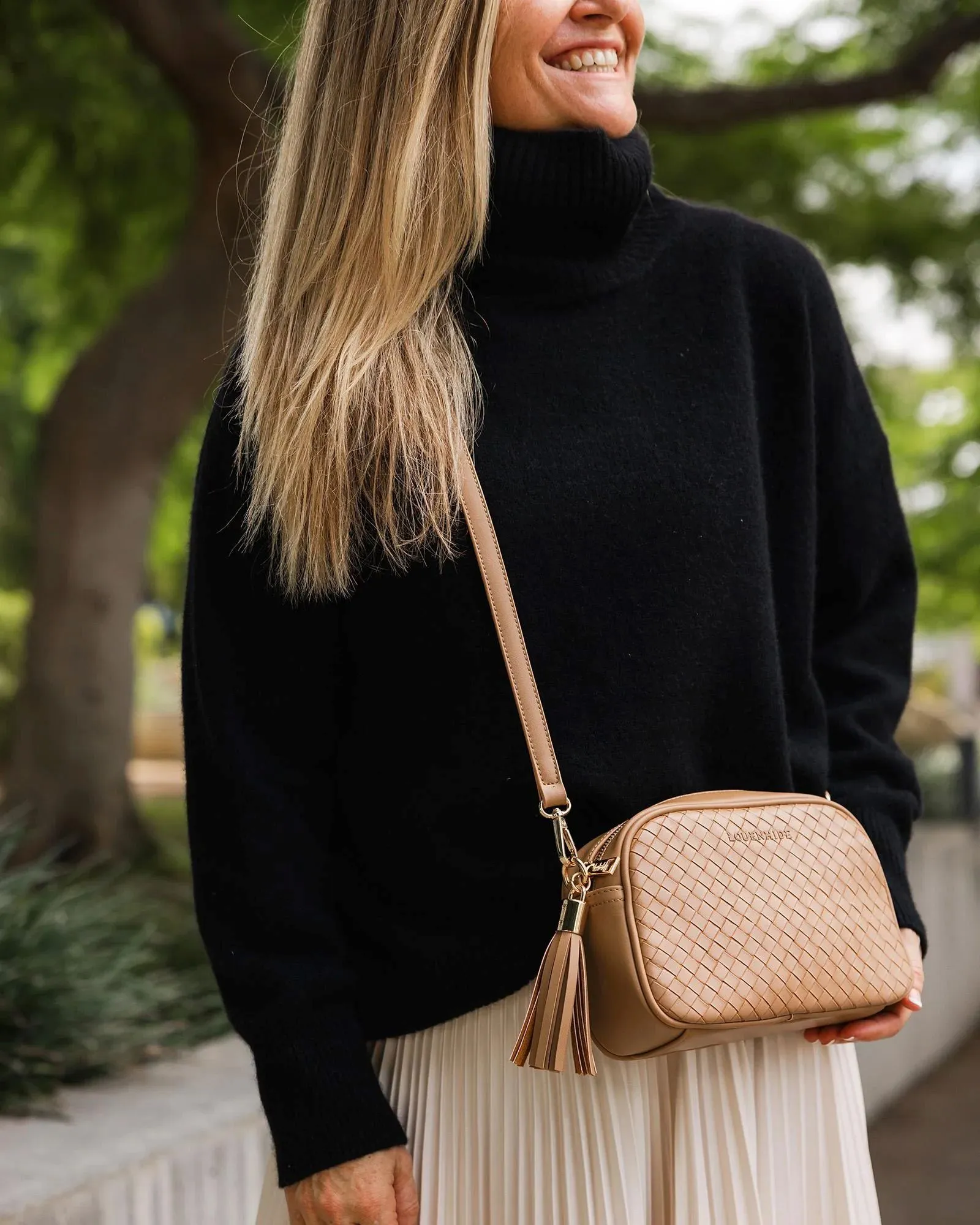 LOUENHIDE Jacinta Woven Crossbody Bag - Camel