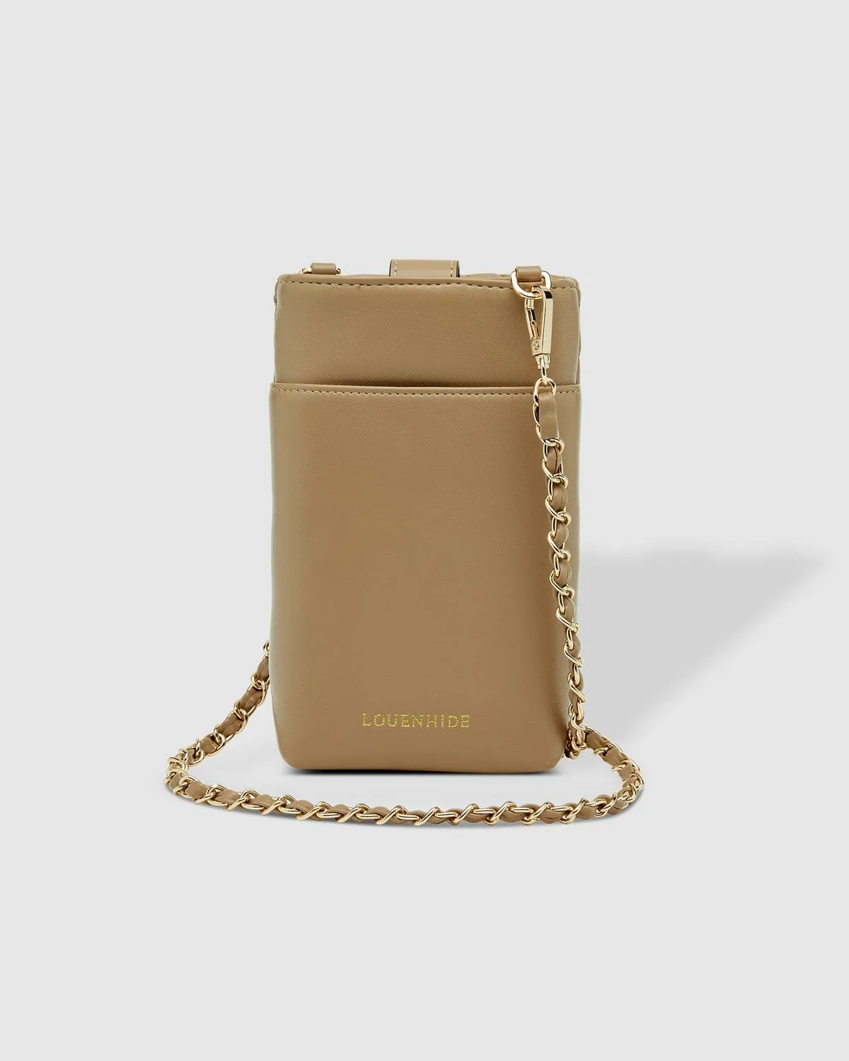 LOUENHIDE Vera Quilted Phone Crossbody Bag - Coffee