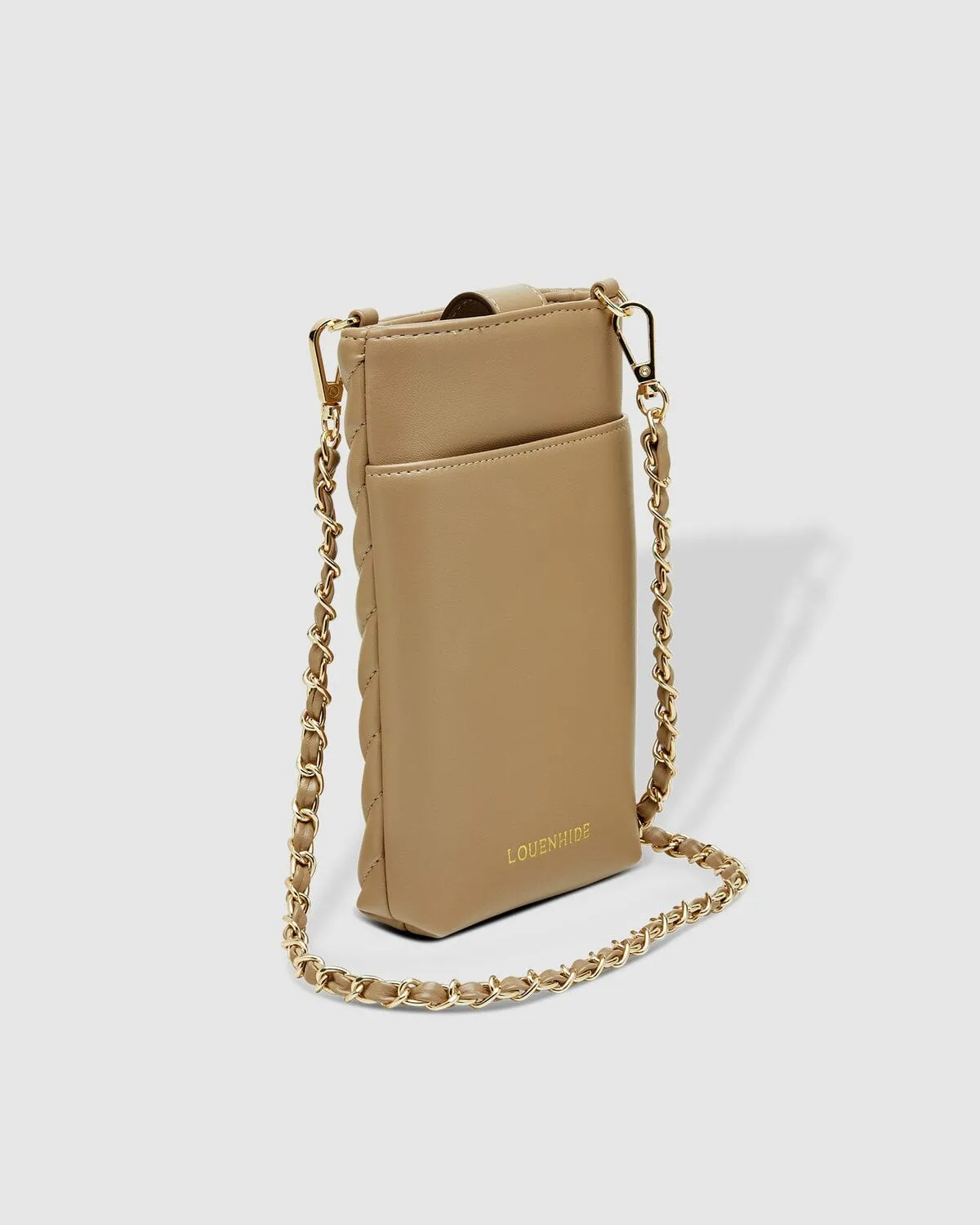 LOUENHIDE Vera Quilted Phone Crossbody Bag - Coffee