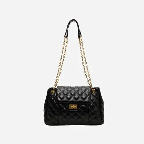 Luxe Quilted Leather Shoulder Bag with Gold Chain Elegance
