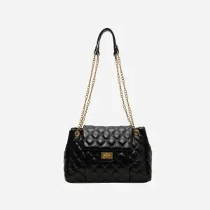 Luxe Quilted Leather Shoulder Bag with Gold Chain Elegance