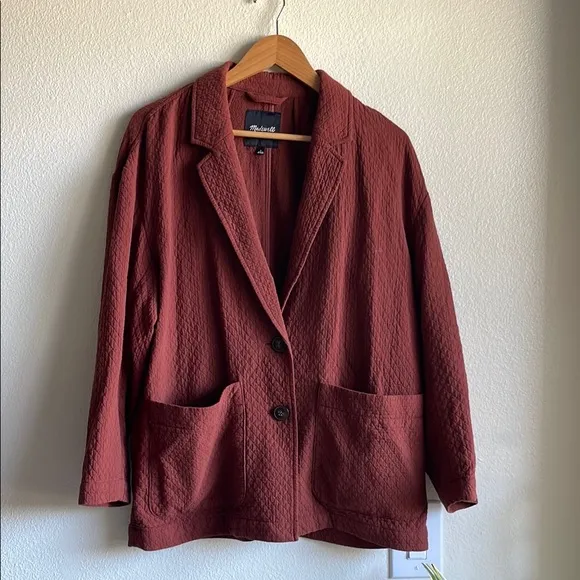 Madewell Diamond Jacquard Shaw Blazer Jacket Coat Stained Mahogany L