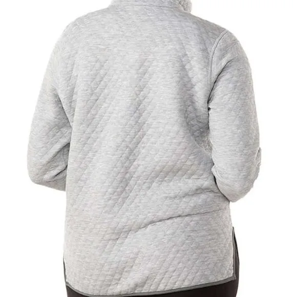 Marine Layer Corbet Quilted Bee Embroidery Pullover 1/4 Snap Mock Gray Womens