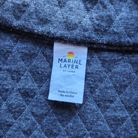 Marine Layer Corbet Quilted Bee Embroidery Pullover 1/4 Snap Mock Gray Womens