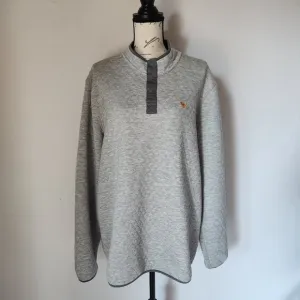 Marine Layer Corbet Quilted Bee Embroidery Pullover 1/4 Snap Mock Gray Womens