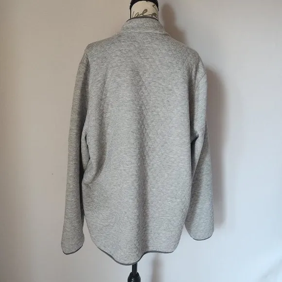 Marine Layer Corbet Quilted Bee Embroidery Pullover 1/4 Snap Mock Gray Womens