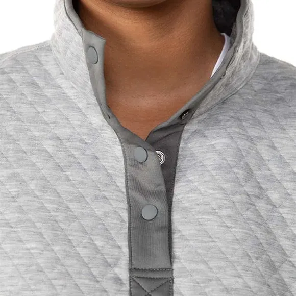 Marine Layer Corbet Quilted Bee Embroidery Pullover 1/4 Snap Mock Gray Womens