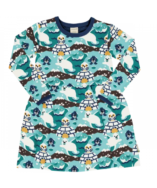 Maxomorra Long Sleeve Spin Dress - Arctic World