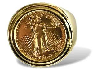 Men's Classic 14k Gold Coin Ring featuring a 1/10th ounce USA Walking Liberty Gold Coin