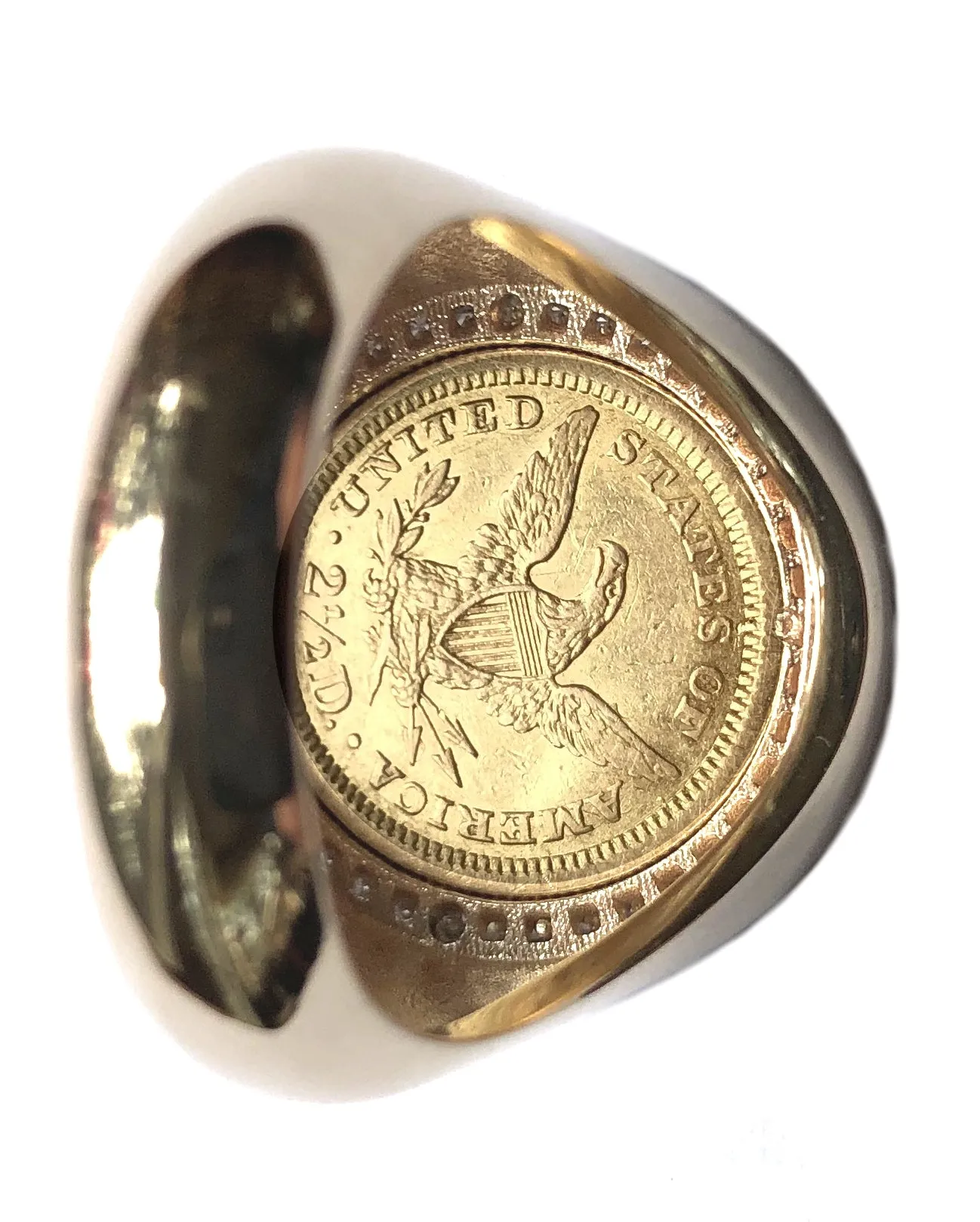 Men's Diamond and Gold Coin Ring featuring a Genuine USA Liberty Gold Quarter Eagle