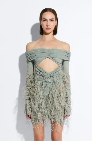 Mesh Off The Shoulder Cut Out Ruched Bodysuit