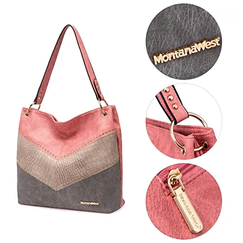 Montana West Large Hobo Bag Leather Purses and Handbags for Women Top Handle Shoulder Satchel Handbags Leather Tote Purse for Women MWC-047BPK