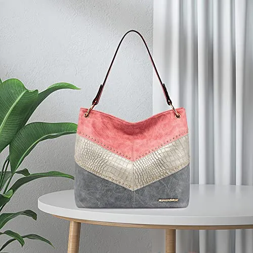 Montana West Large Hobo Bag Leather Purses and Handbags for Women Top Handle Shoulder Satchel Handbags Leather Tote Purse for Women MWC-047BPK