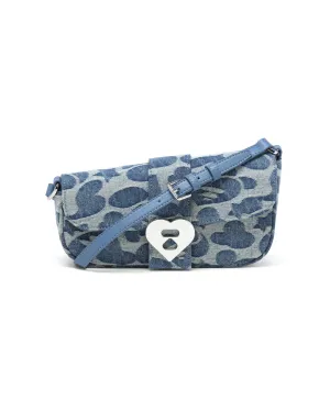 Moonface pattern denim handbag