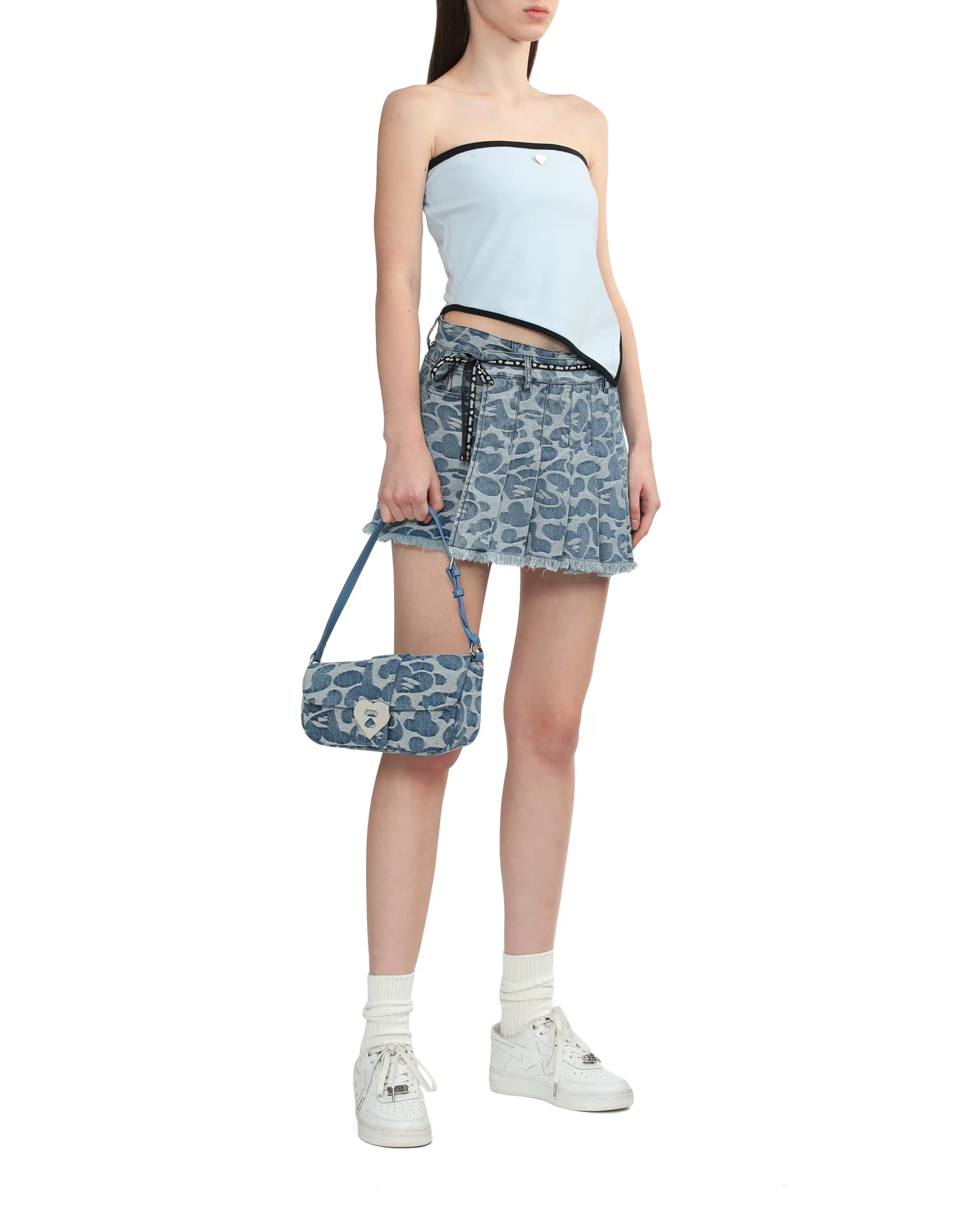 Moonface pattern denim handbag