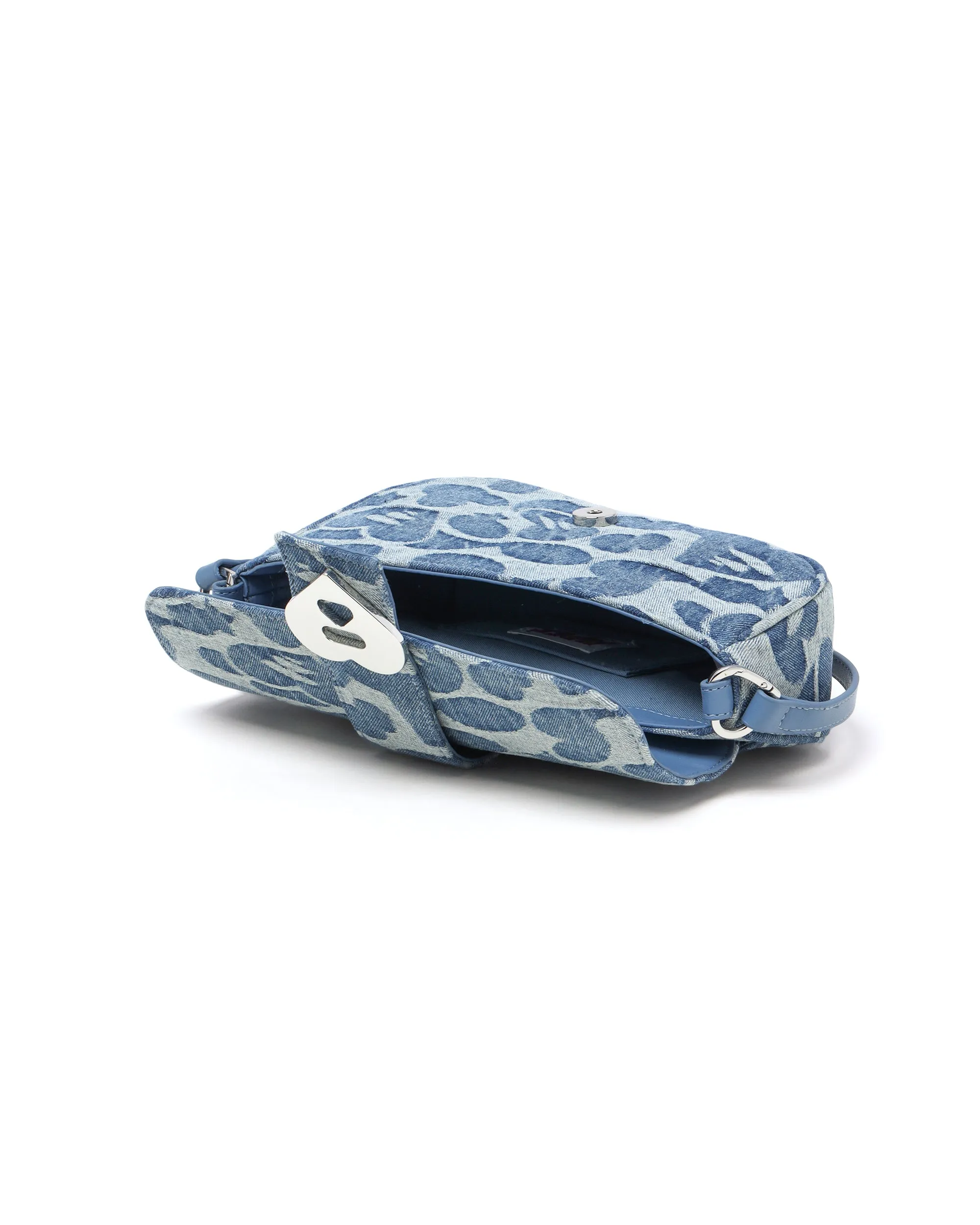 Moonface pattern denim handbag