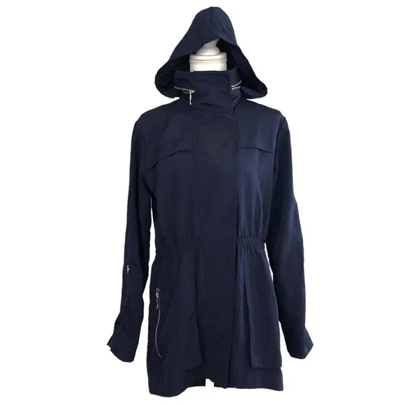 My Anorak Navy Blue Water Repellent Hidden Hood Jacket Size S
