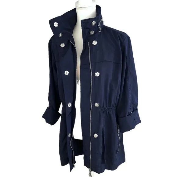 My Anorak Navy Blue Water Repellent Hidden Hood Jacket Size S