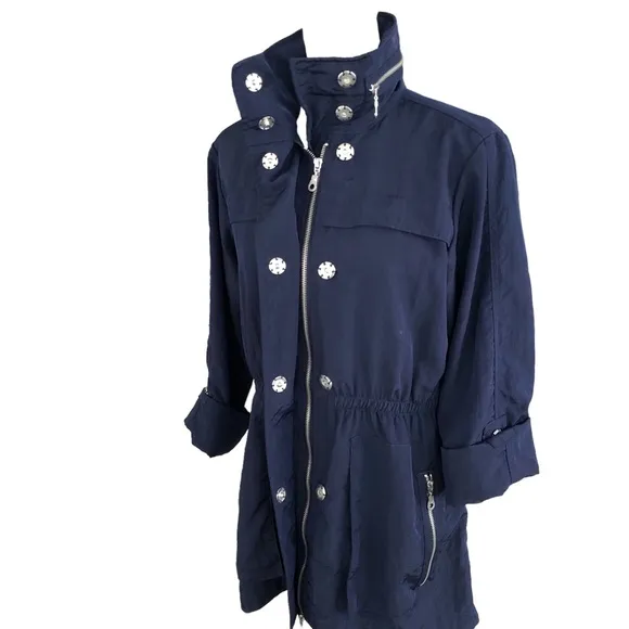 My Anorak Navy Blue Water Repellent Hidden Hood Jacket Size S