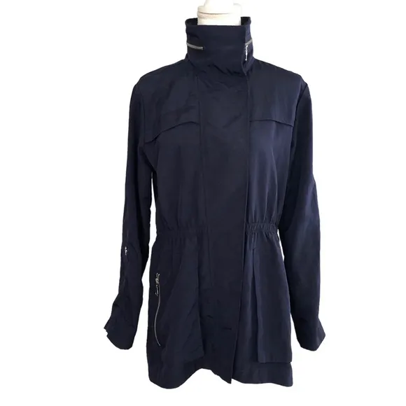 My Anorak Navy Blue Water Repellent Hidden Hood Jacket Size S