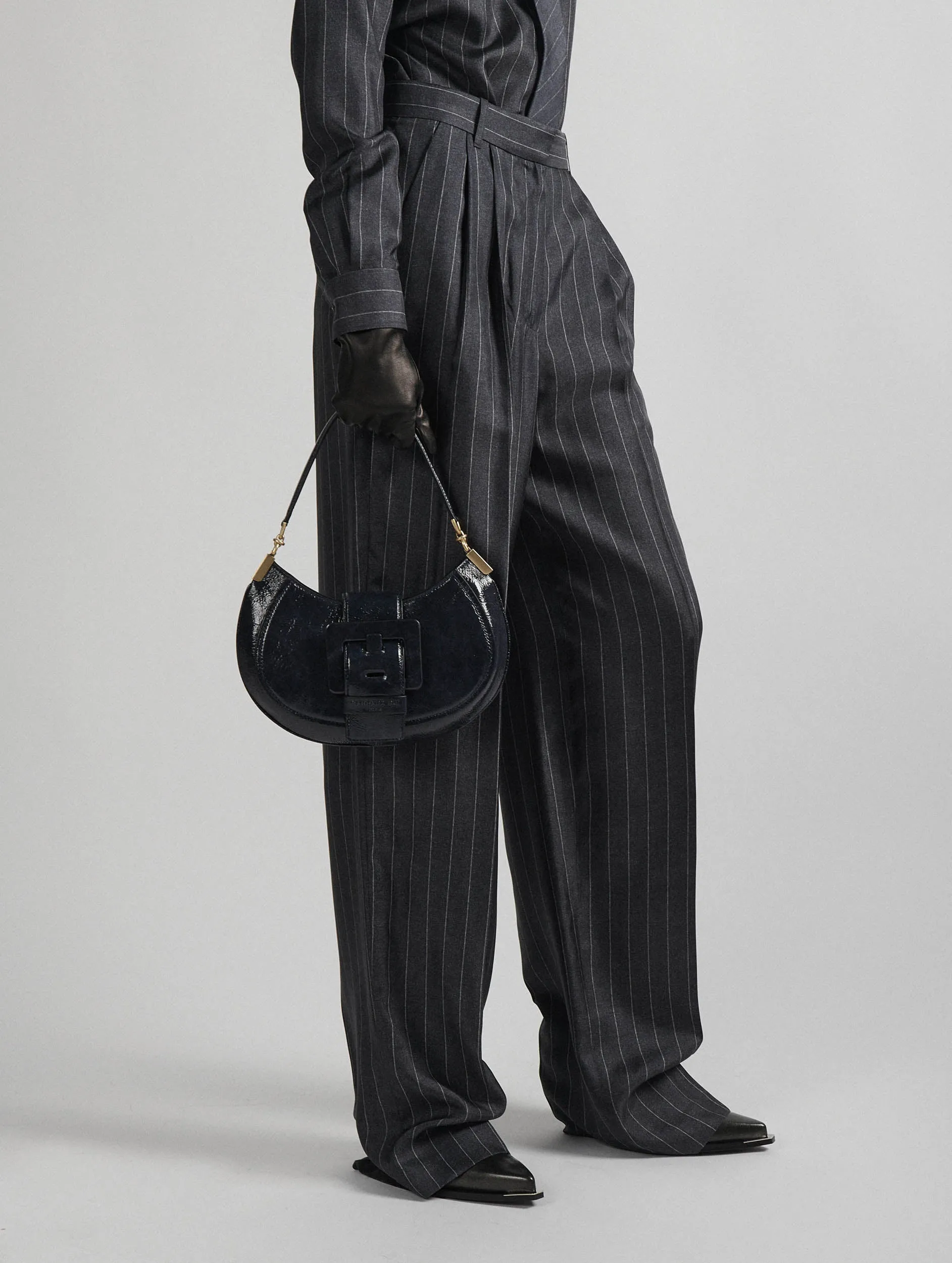 Navy blue patent leather KISS ME bag