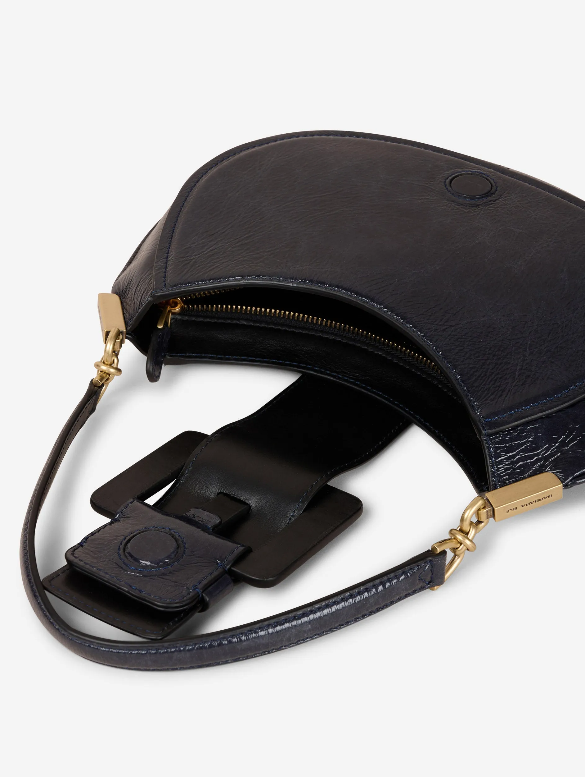 Navy blue patent leather KISS ME bag