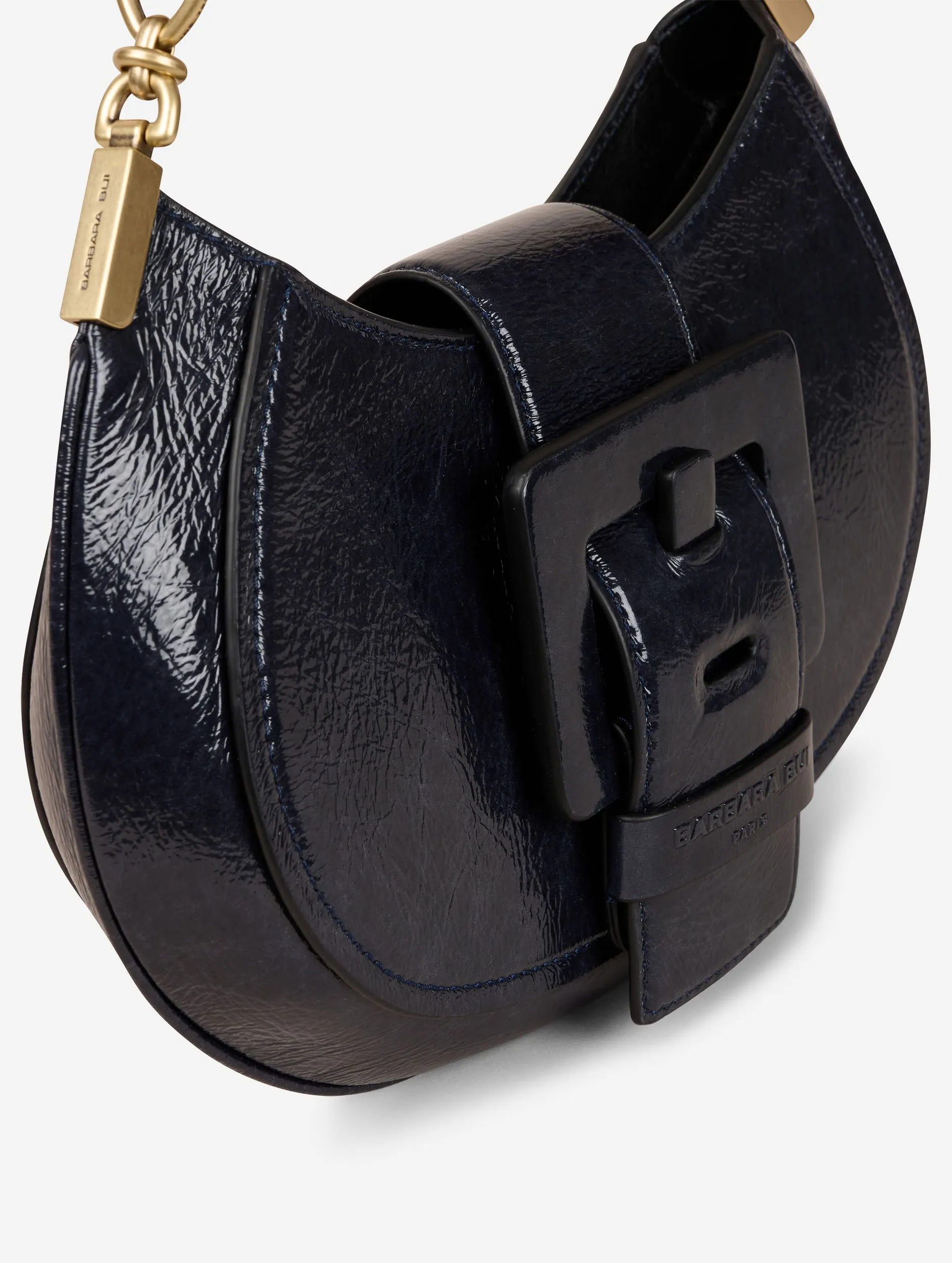 Navy blue patent leather KISS ME bag