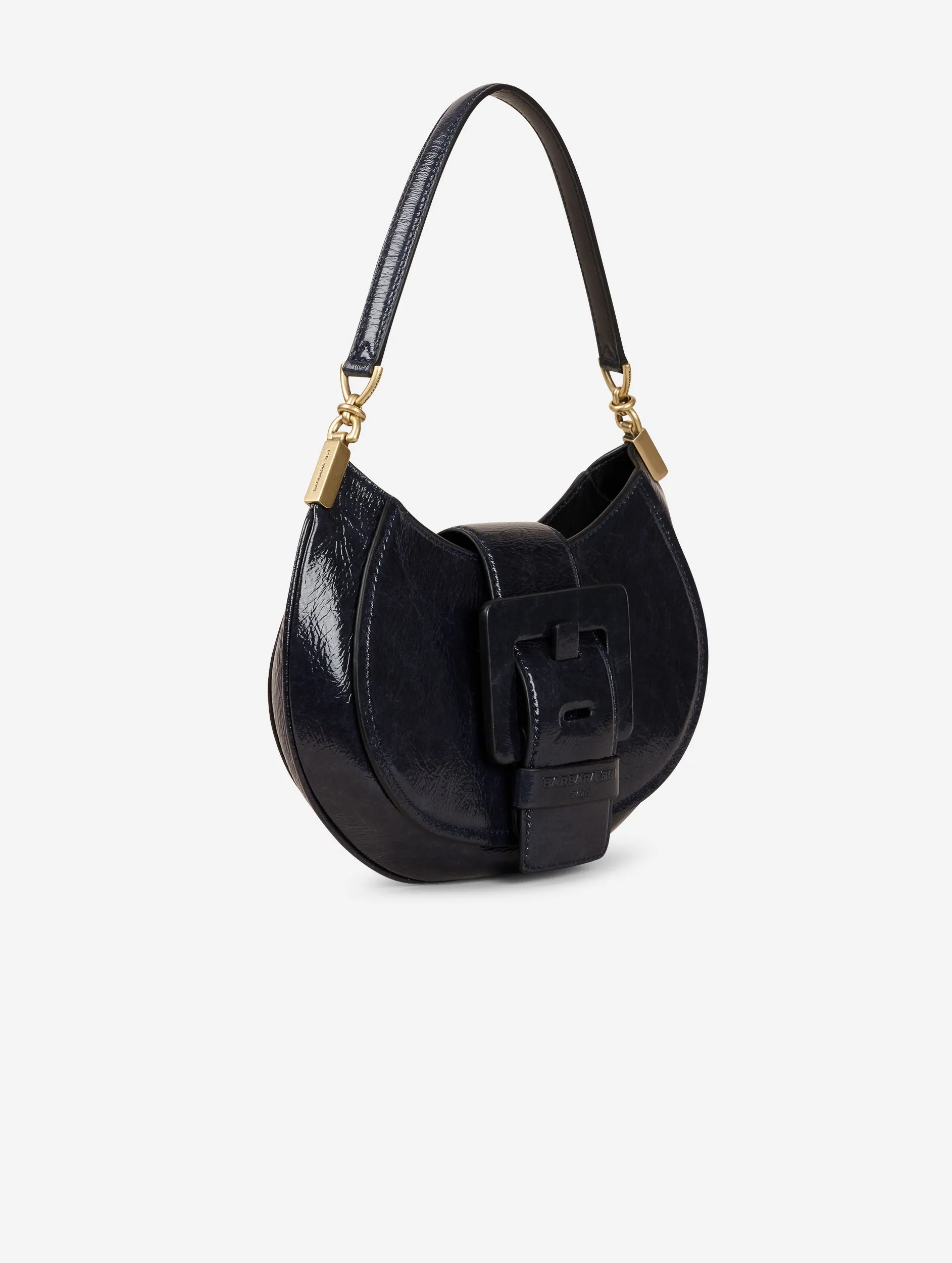 Navy blue patent leather KISS ME bag