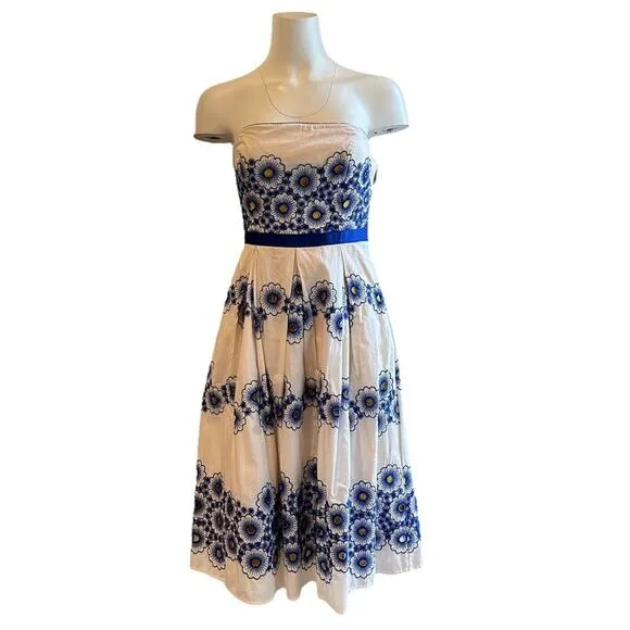 NEW Moulinette Soeurs Anthropologie Blue Forget-Me-Not Strapless Dress Size 4