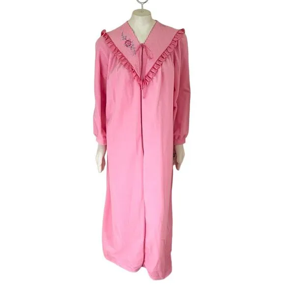 NWT VTG VANDEMERE 1/2 Zip Brushed Fleece Robe Housecoat in Pink SZ M
