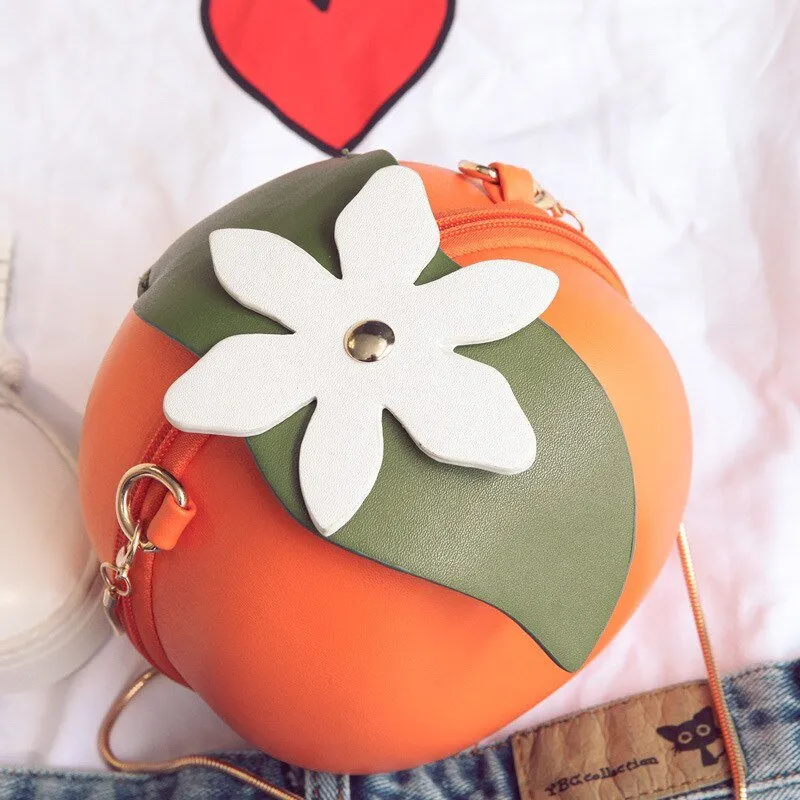 Orange Circular Crossbody Bag with Chain Strap