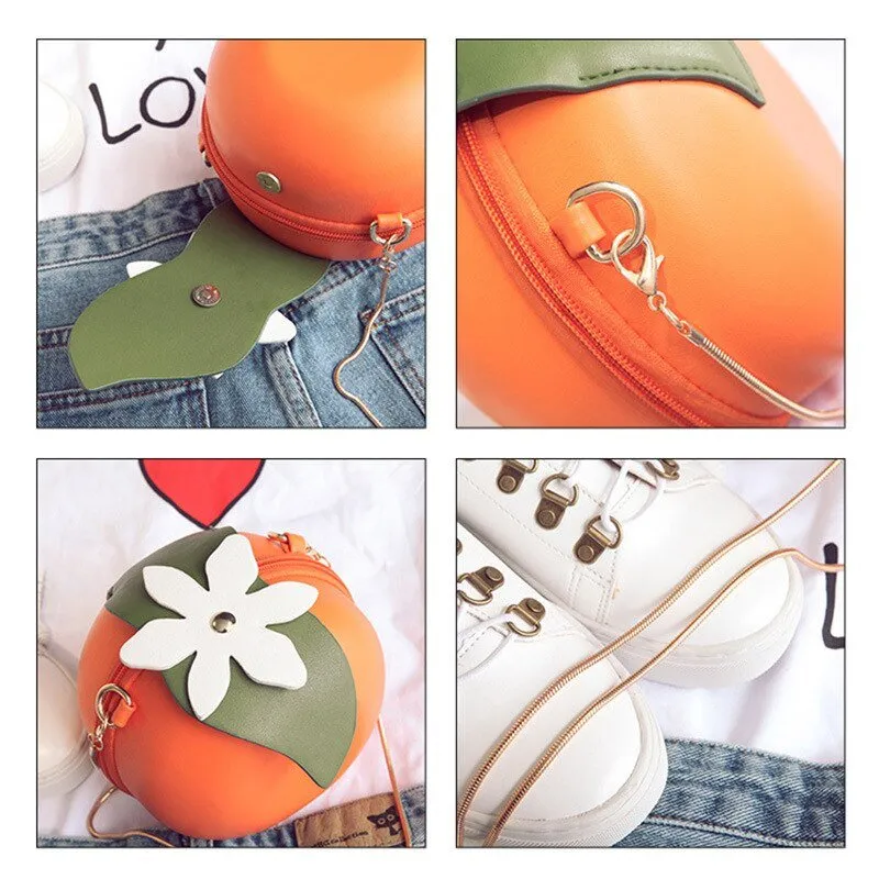 Orange Circular Crossbody Bag with Chain Strap
