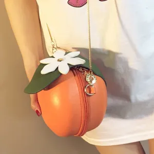 Orange Circular Crossbody Bag with Chain Strap