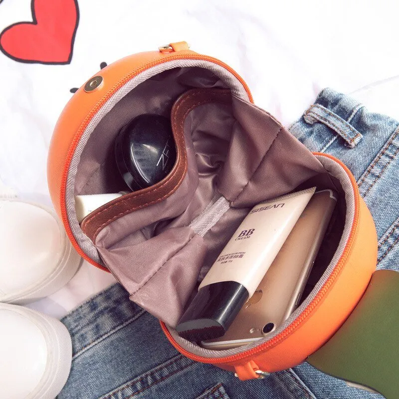Orange Circular Crossbody Bag with Chain Strap