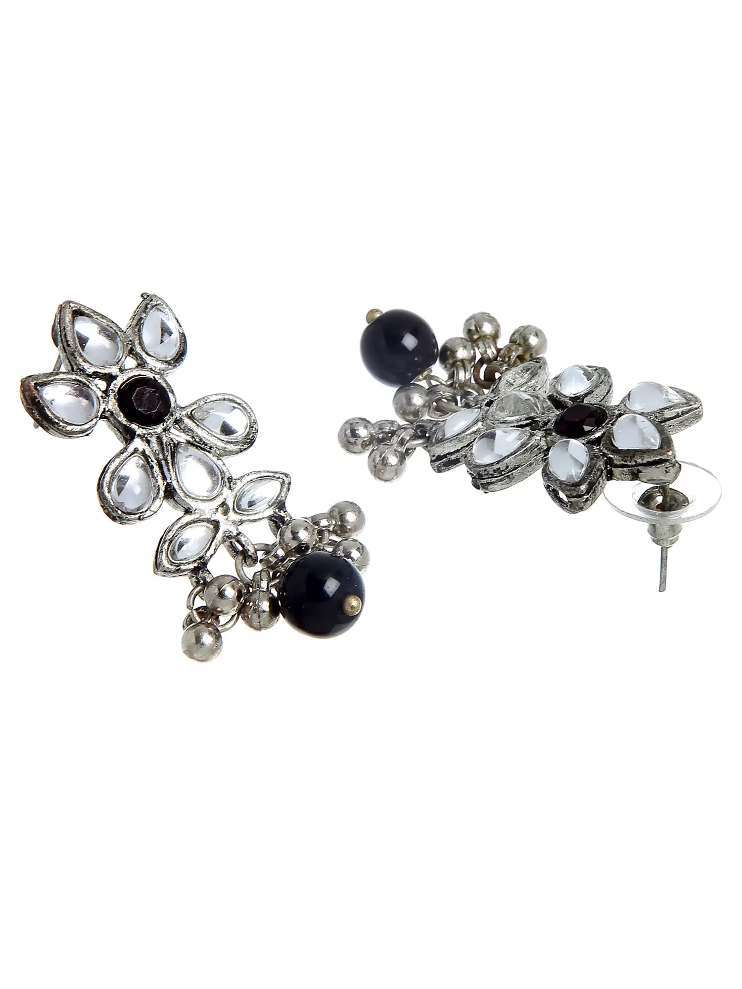 Oxidised Silver Black Beads Kundan Choker Necklace Set