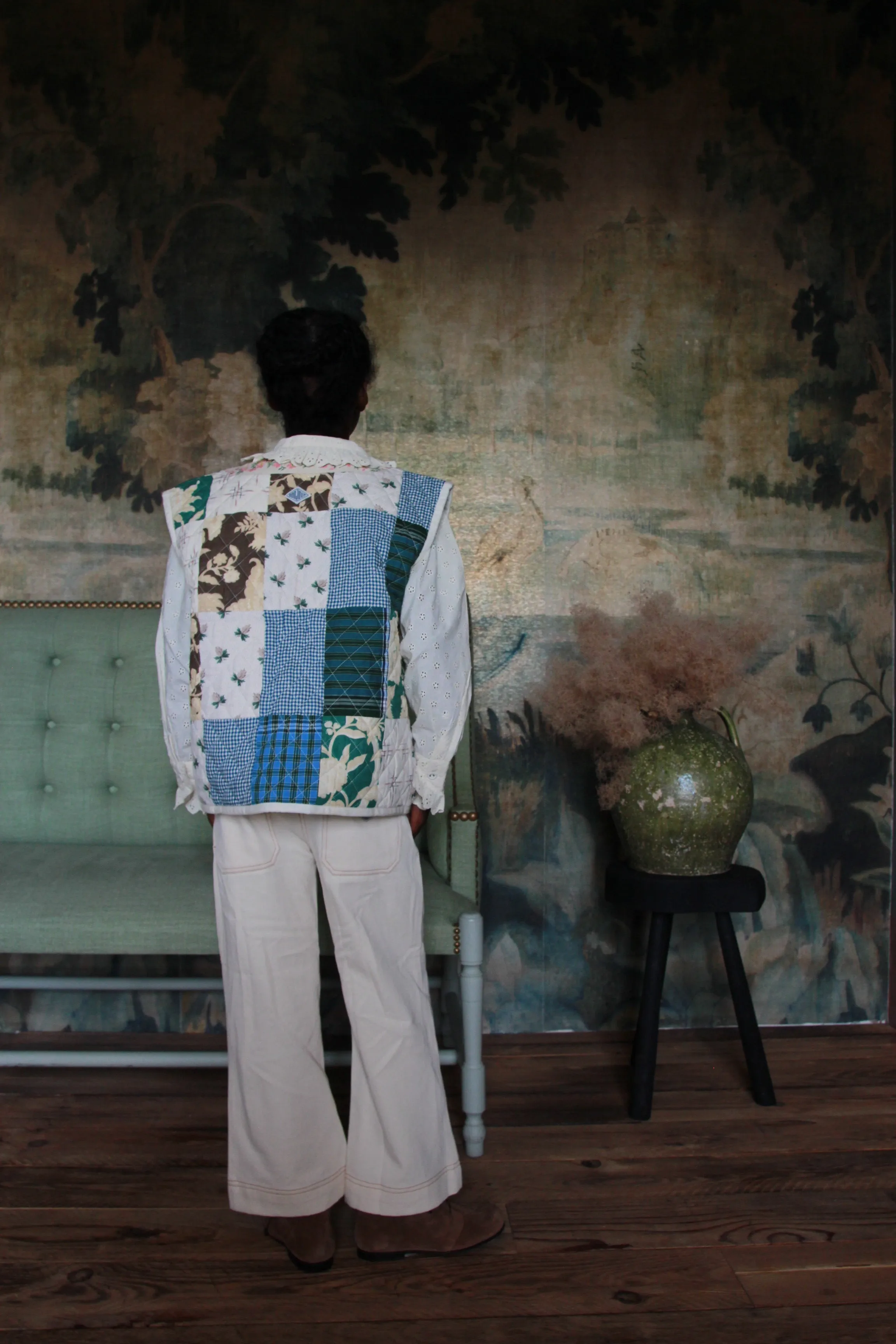 Patchwork jacket without sleeves