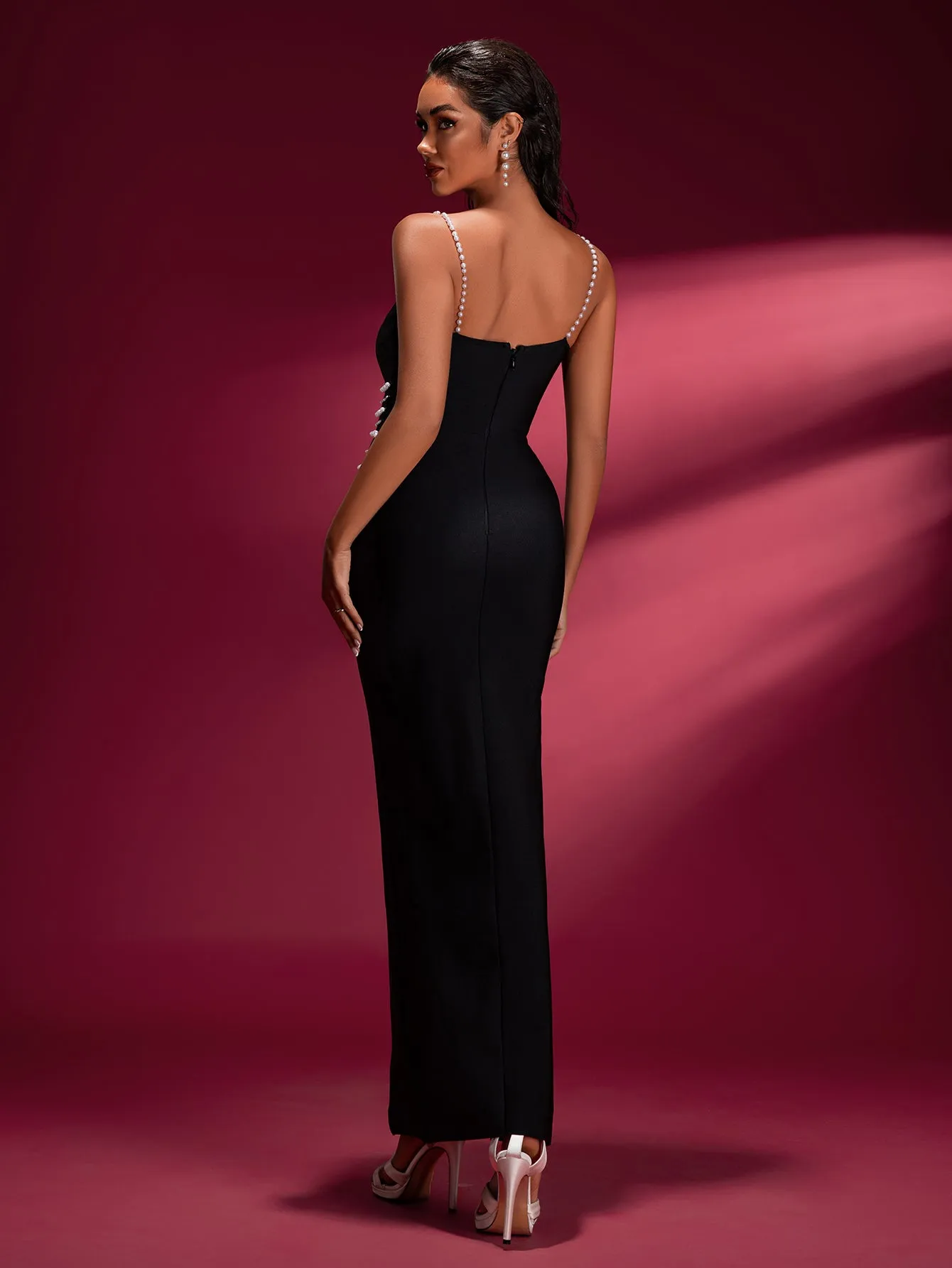 Pearl Chain Strap Cutout Bandage Dress