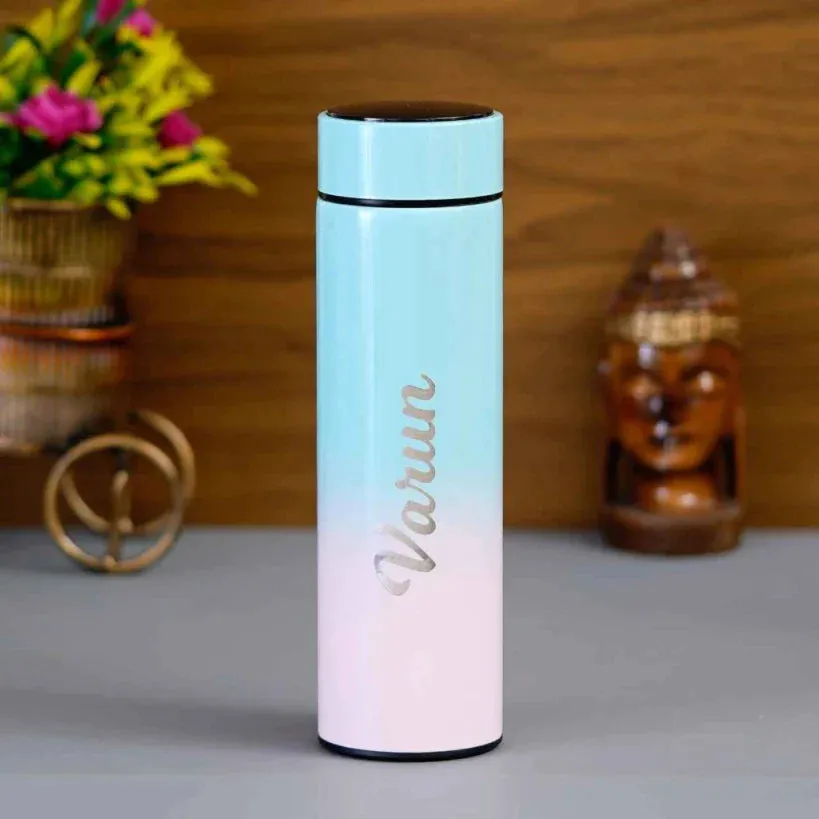 Personalised Pastel Temperature Display Bottle & All in One Men's Combo (4 pcs) - Brown