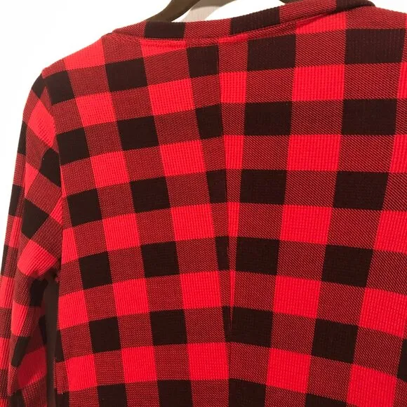 Pink by Victoria's Secret red black plaid print long sleeve  jumpsuit pajama, M